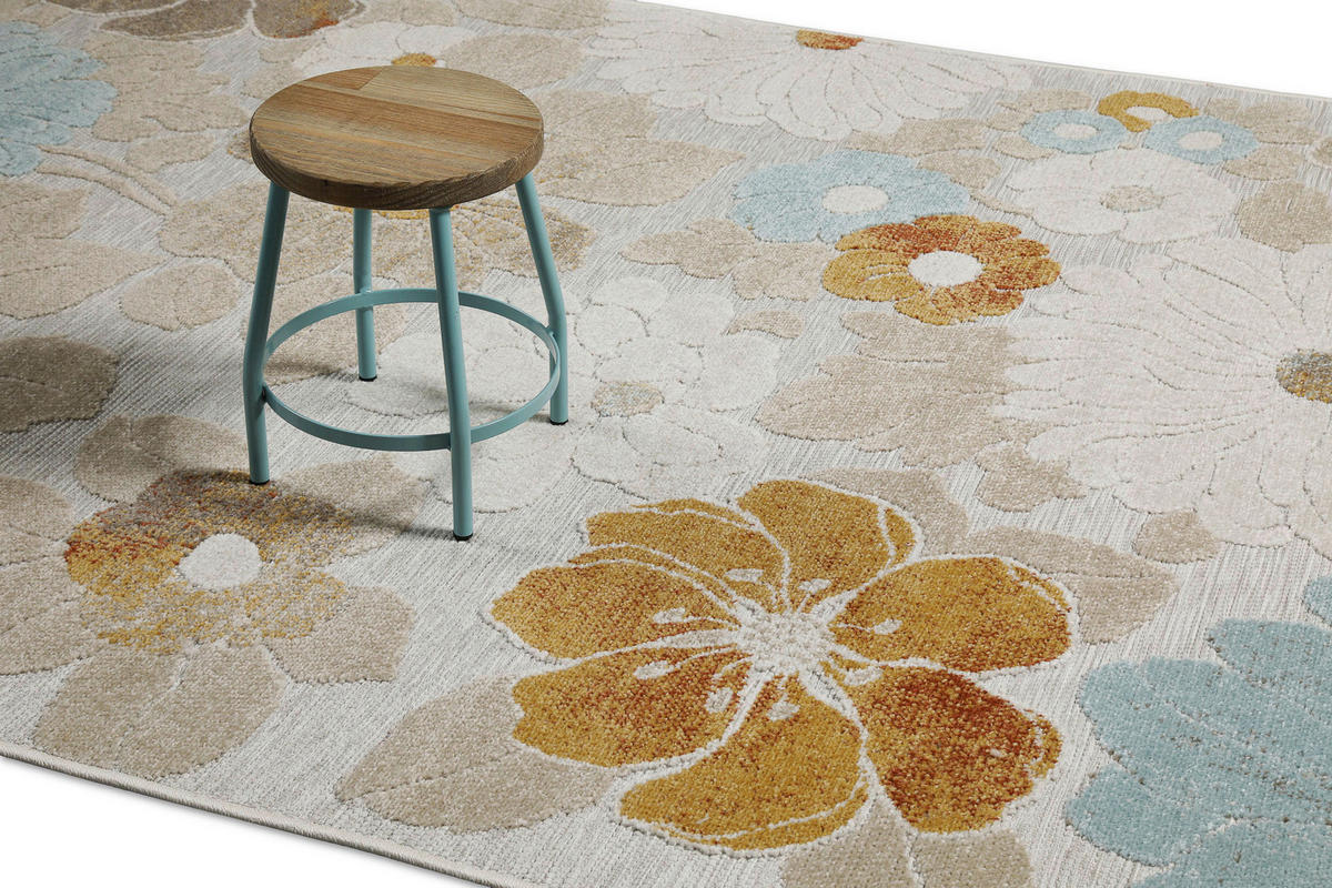 OUTDOORTEPPICH 140/200 cm Beach Flower Hellblau, Beige, Currygelb  - Currygelb/Beige, KONVENTIONELL, Textil (140/200cm) - WECON HOME