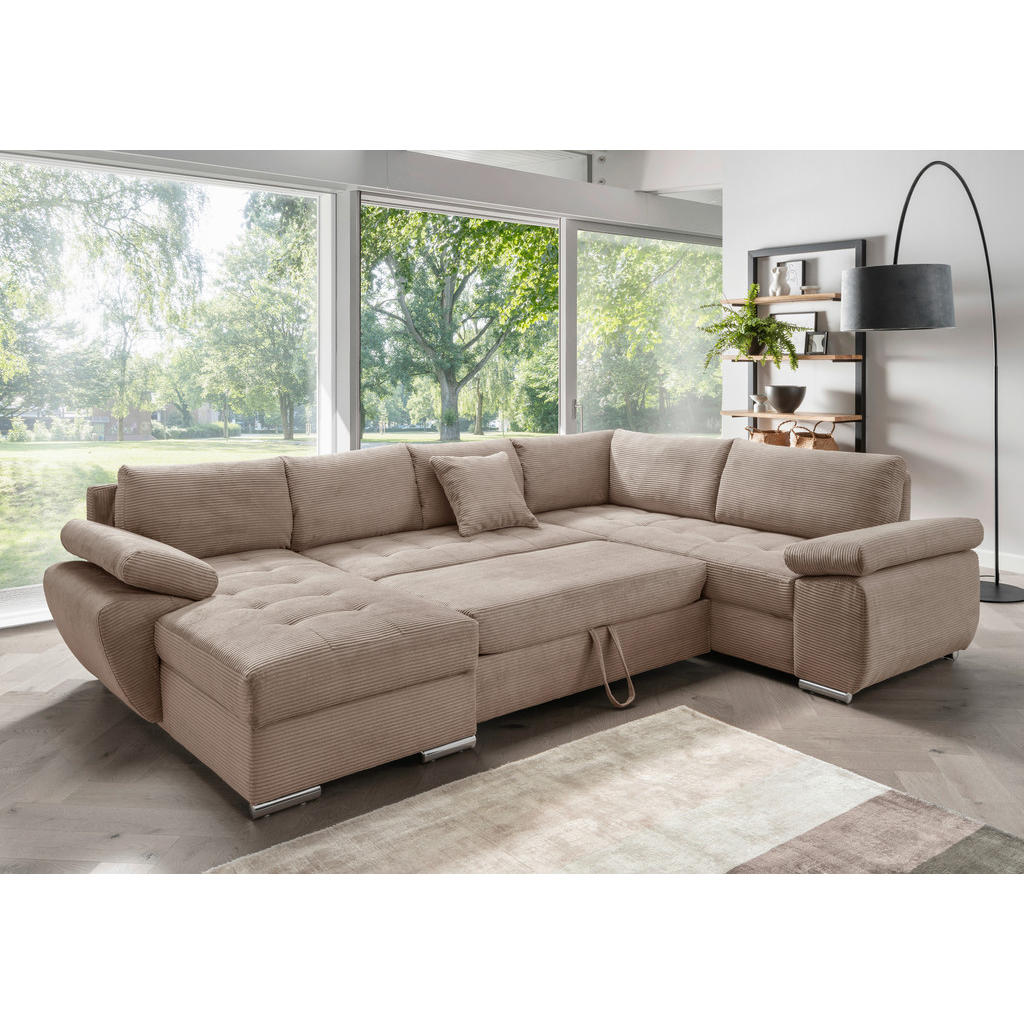 Thumbnail - Livetastic Wohnlandschaft, Graubraun, Textil, Uni, 6-Sitzer, Füllung: Schaumstoff, Ottomane links, U-Form, 305x219 cm, M...