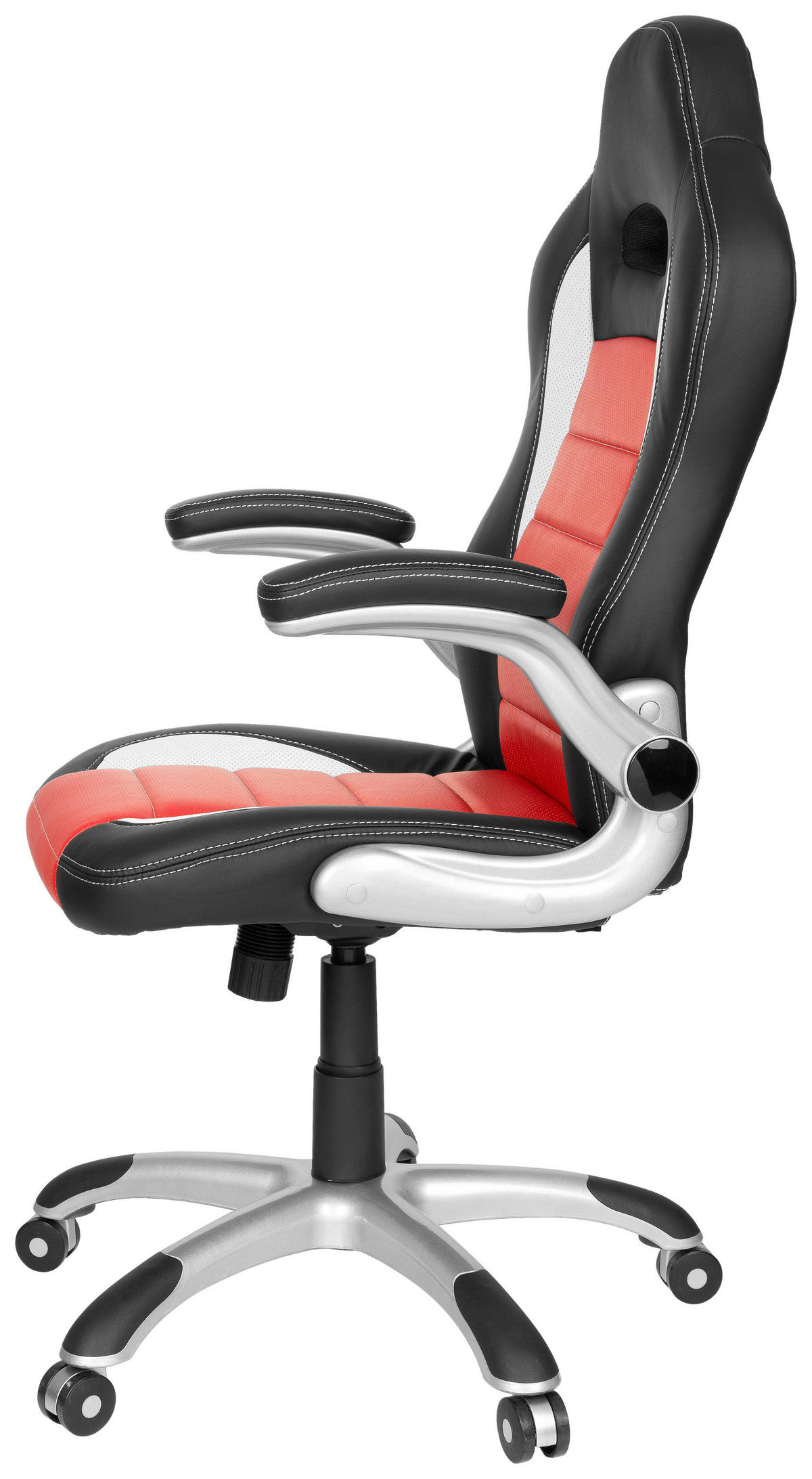 HERNÍ ŽIDLE, vzhled kůže, červená, černá, bílá - bílá/barvy stříbra, Moderní, textil/plast (64/118/57cm) - MID.YOU