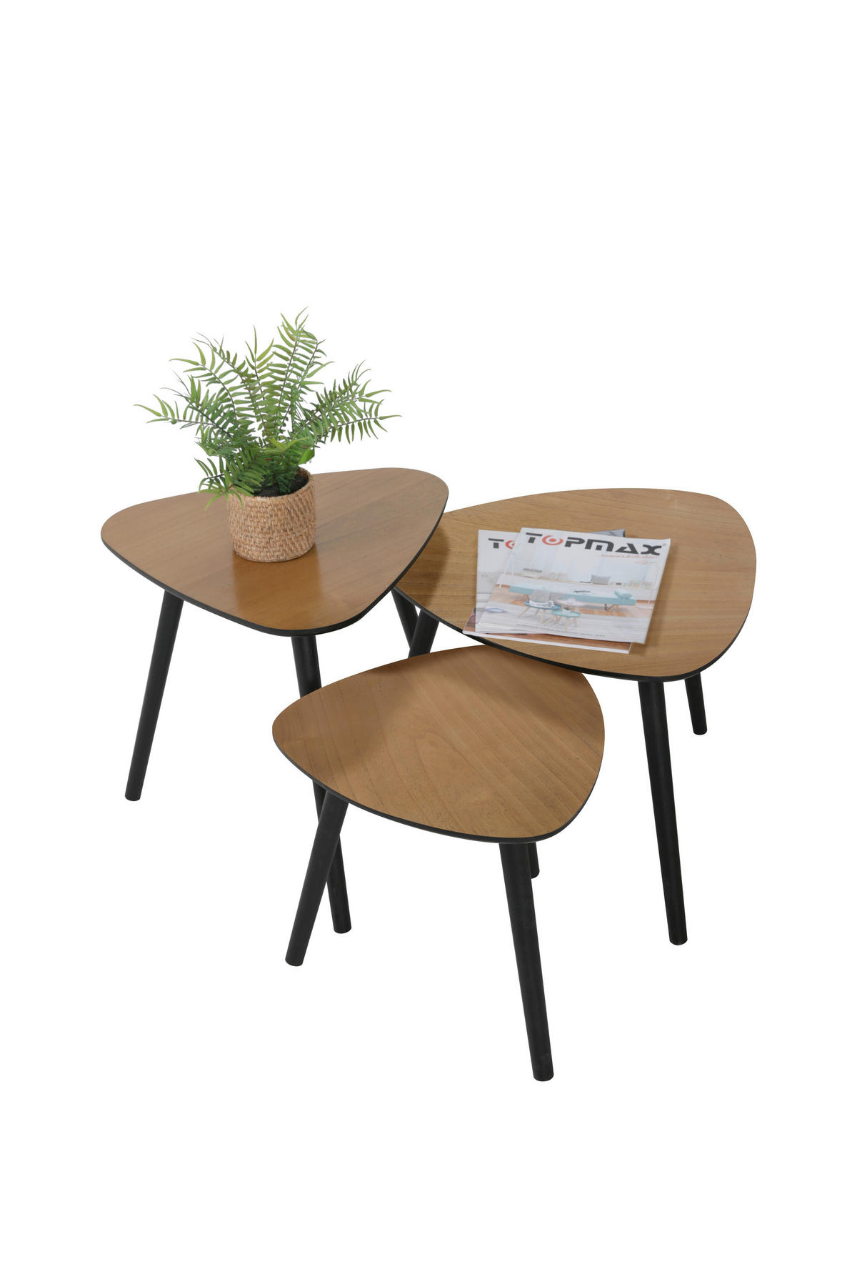 BEISTELLTISCH 50/50/40 cm Paulownia, Pinie massiv Naturfarben, Schwarz dreieckig  - Schwarz/Naturfarben, Design, Holz/Holzwerkstoff (50/50/40cm) - Livetastic