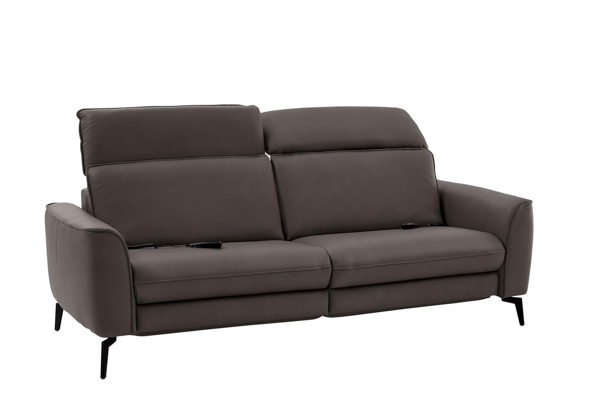 3-SITZER-SOFA in Echtleder Dunkelgrau  - Dunkelgrau/Schwarz, Natur, Leder/Metall (222/81/110cm) - Valdera