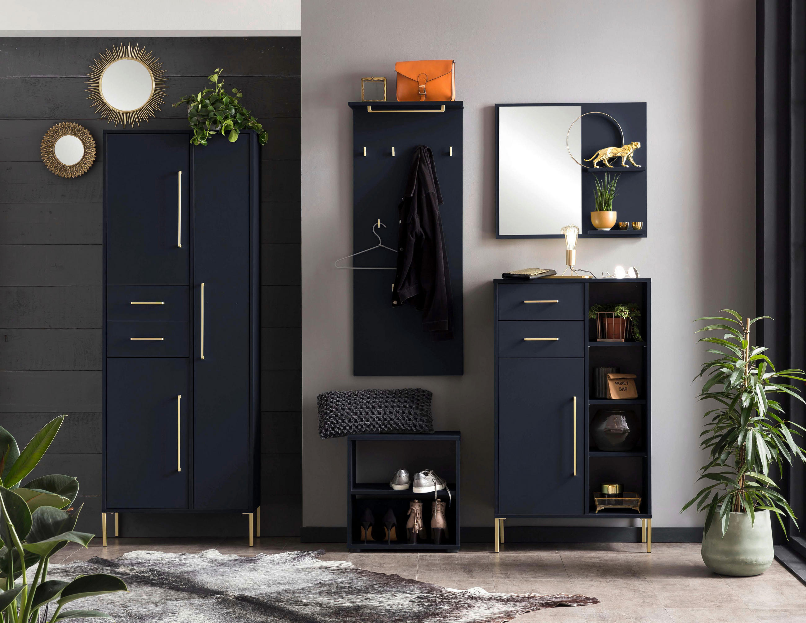 HOCHSCHRANK 67,1/184,3/33,1 cm  - Blau/Goldfarben, Holzwerkstoff/Metall (67,1/184,3/33,1cm) - MID.YOU