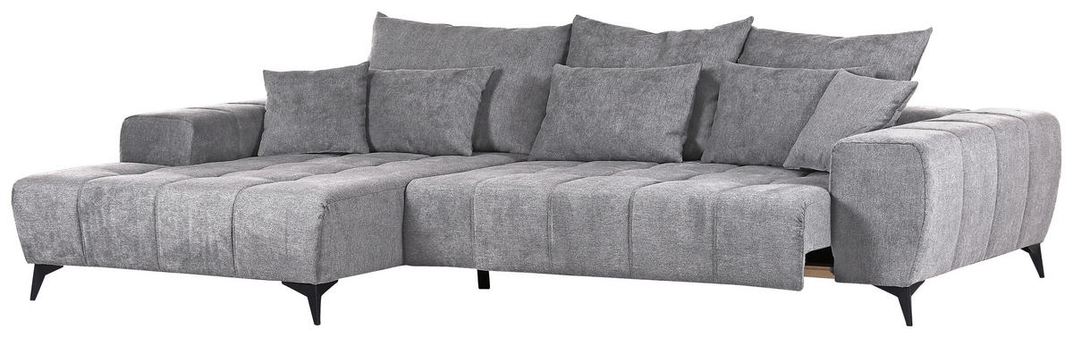 ECKSOFA Hellgrau Flachgewebe  - Hellgrau/Schwarz, KONVENTIONELL, Textil/Metall (205/300cm) - Carryhome