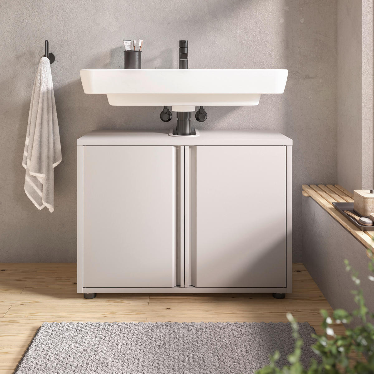 WASCHBECKENUNTERSCHRANK 80/60/33 cm  - Kaschmir/Schwarz, Design, Kunststoff/Metall (80/60/33cm) - home24