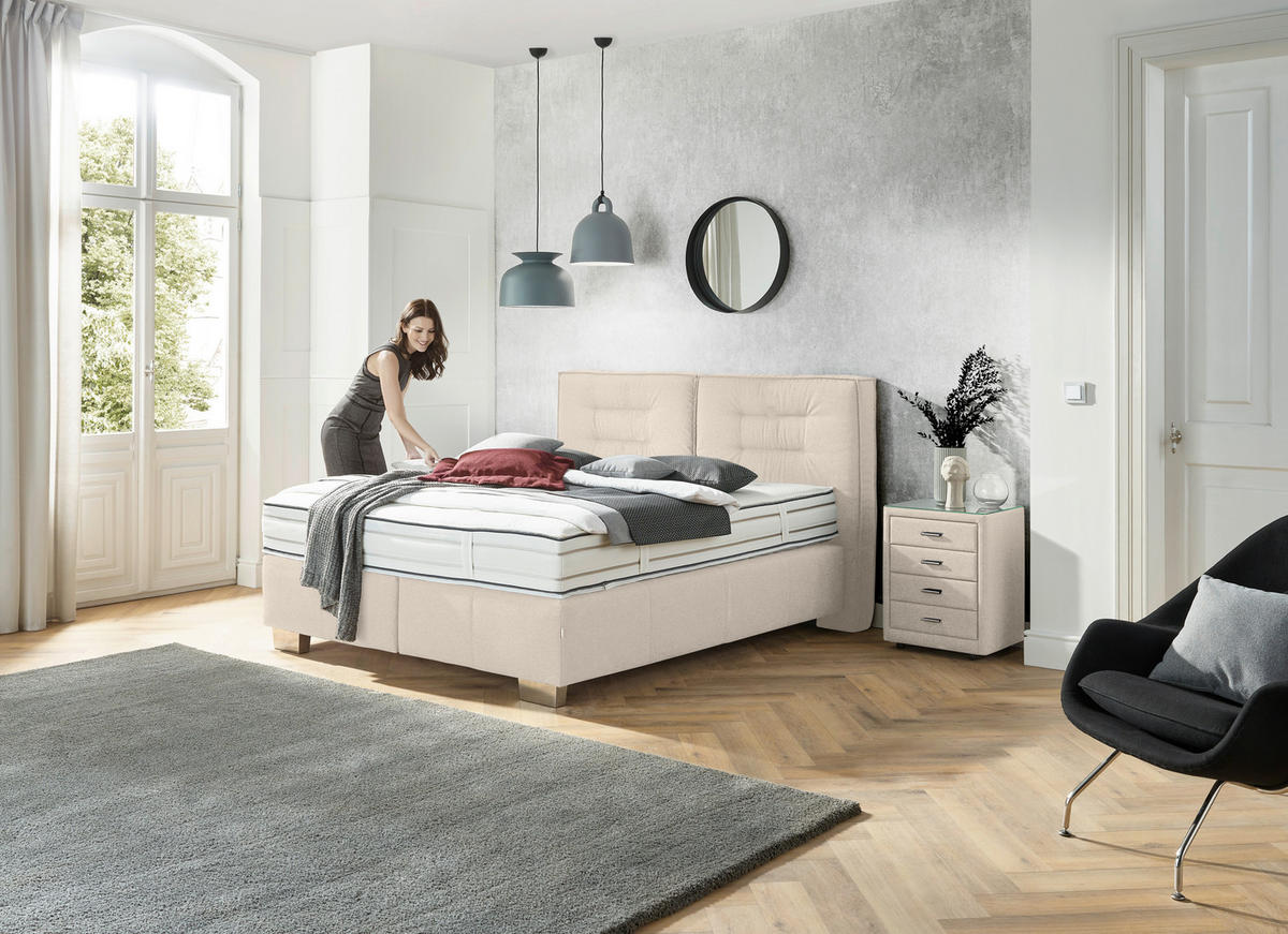 BOXSPRINGBETT 180/200 cm  in Beige  - Chromfarben/Beige, Konventionell, Textil (180/200cm) - Dieter Knoll