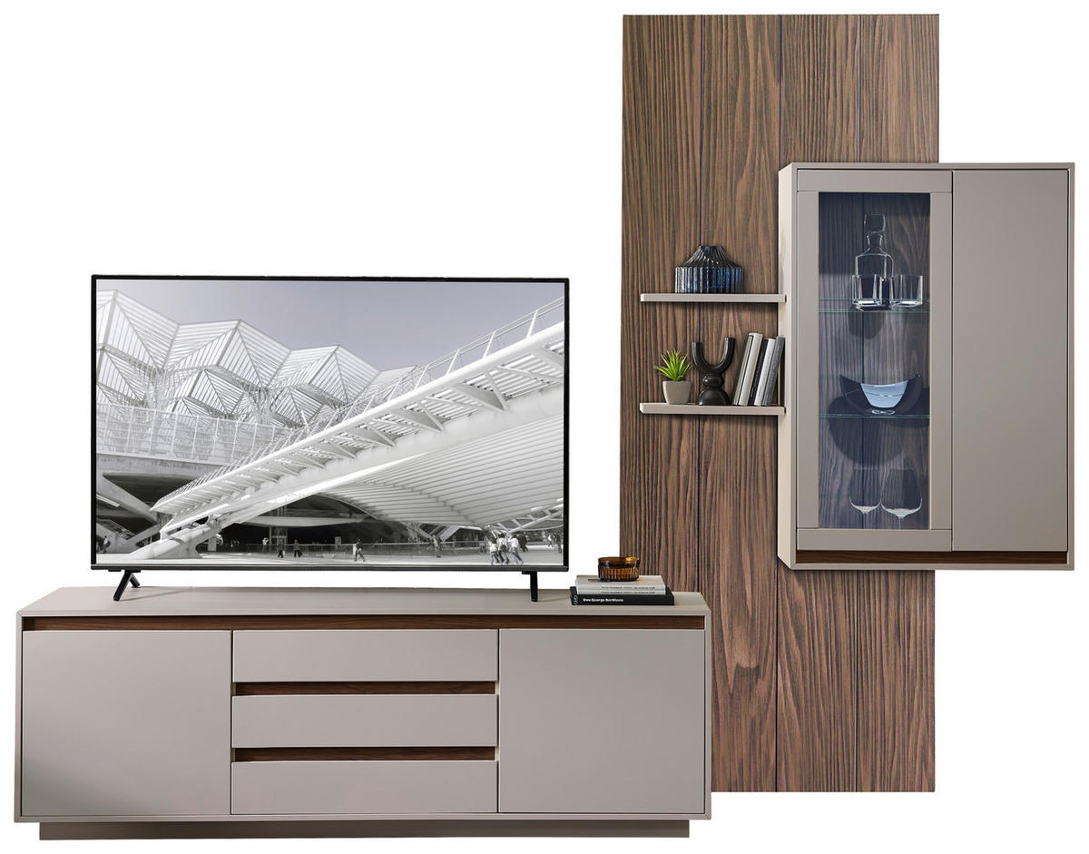 WOHNWAND  in Nussbaumfarben, Kaschmir  290/232/45 cm  - Kaschmir/Nussbaumfarben, Design, Glas/Holzwerkstoff (290/232/45cm) - Stylife