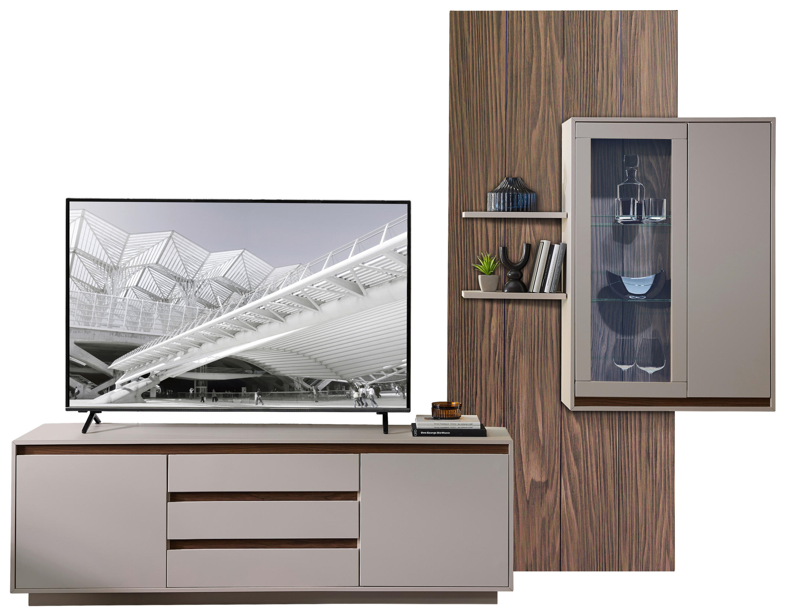 Set Mobilă Living, culoare lemn de nuc, cașmir, 290/232/45 cm