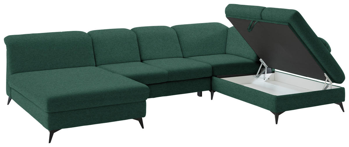 WOHNLANDSCHAFT  in Chenille Waldgrün  - Waldgrün/Schwarz, Design, Textil/Metall (198/369/255cm) - Beldomo Style