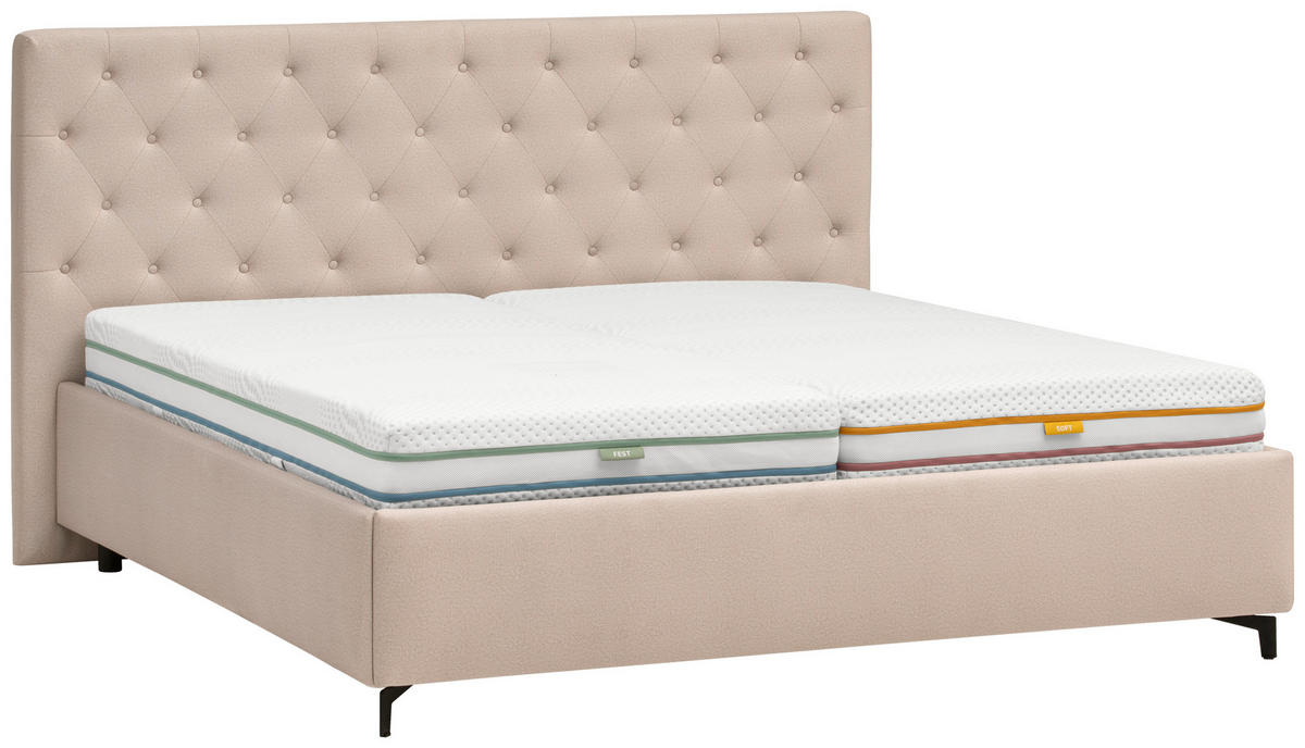 POLSTERBETT gepolstertes Kopfteil, Lattenroste Beige 200/200 cm  - Birkefarben/Beige, KONVENTIONELL, Holz/Textil (200/200cm) - Novel