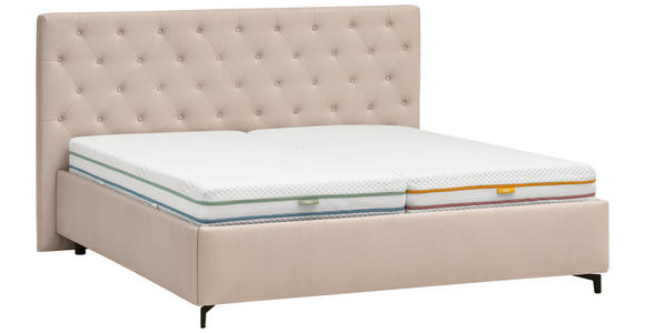 POLSTERBETT gepolstertes Kopfteil, Lattenroste 180/200 cm in Beige - Birkefarben/Beige, KONVENTIONELL, Holz/Textil (180/200cm) - Novel