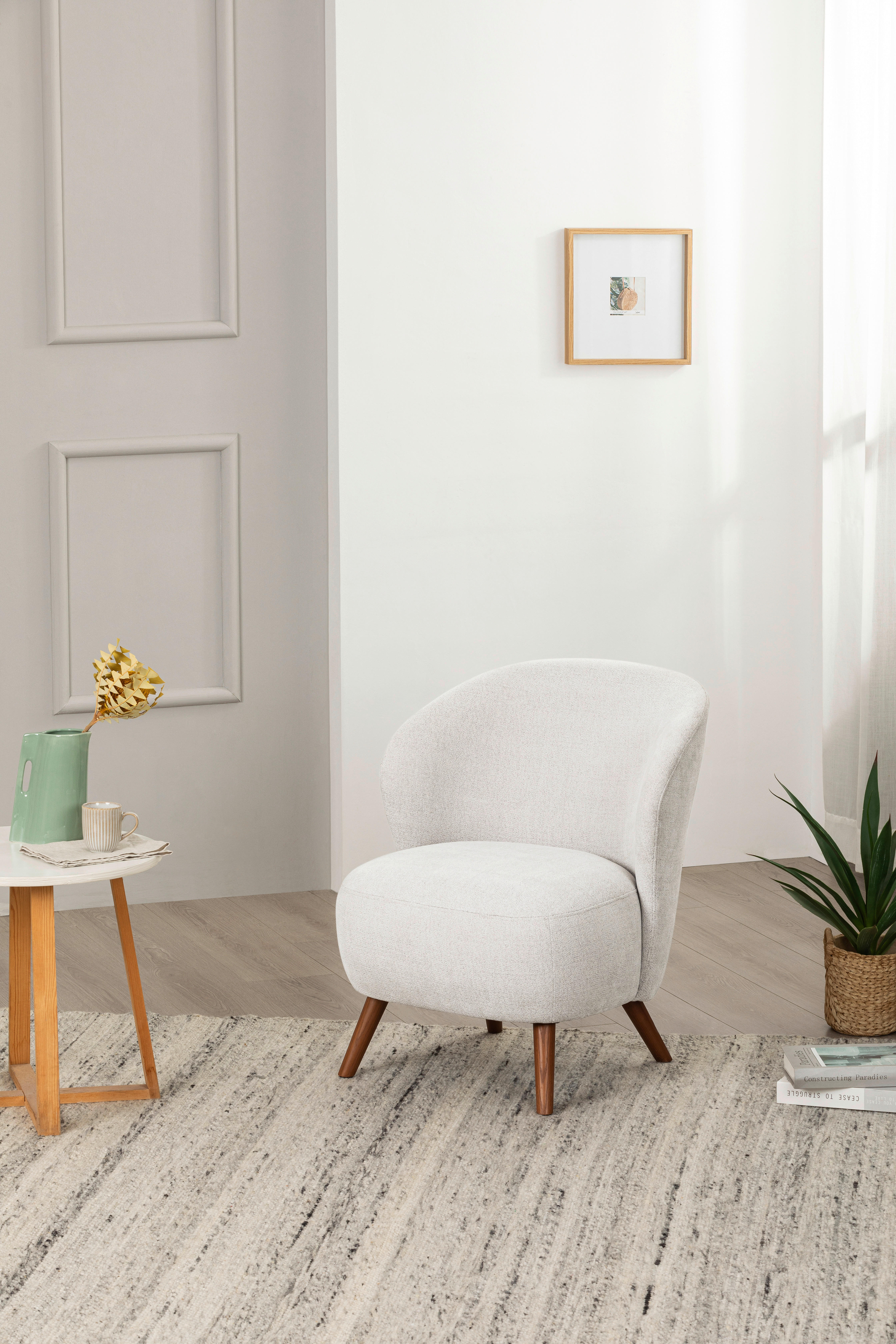 SESSEL in Webstoff Creme  - Walnussfarben/Creme, Design, Holz/Textil (66/78/69cm) - MID.YOU