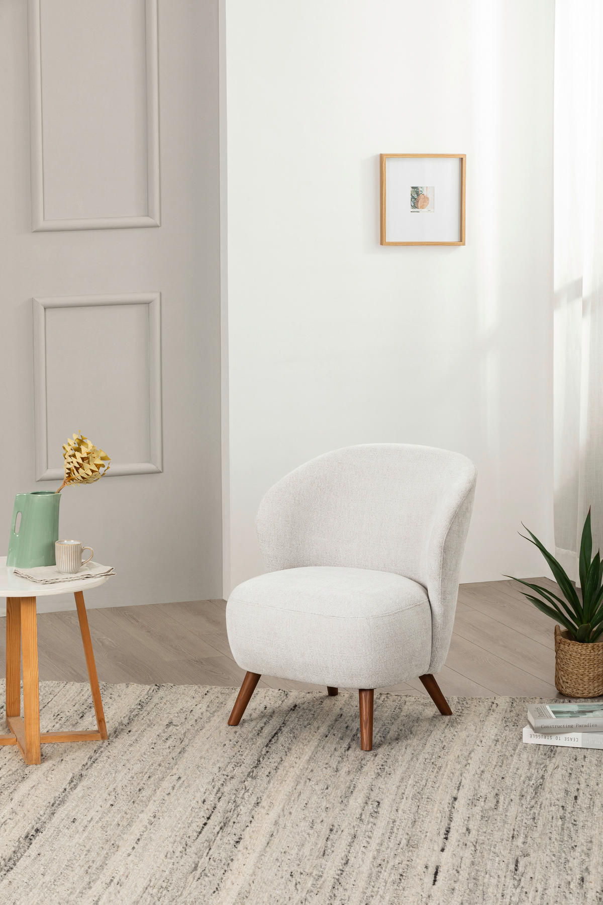 SESSEL in Webstoff Creme  - Walnussfarben/Creme, Design, Holz/Textil (66/78/69cm) - MID.YOU
