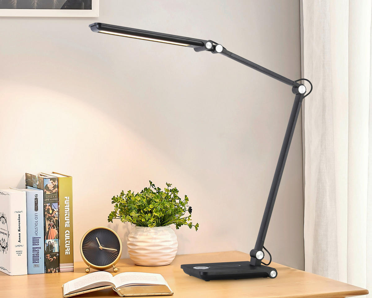 LED ÍRÓASZTALI LÁMPA - króm/fekete, Basics, műanyag/fém (80cm) - Novel