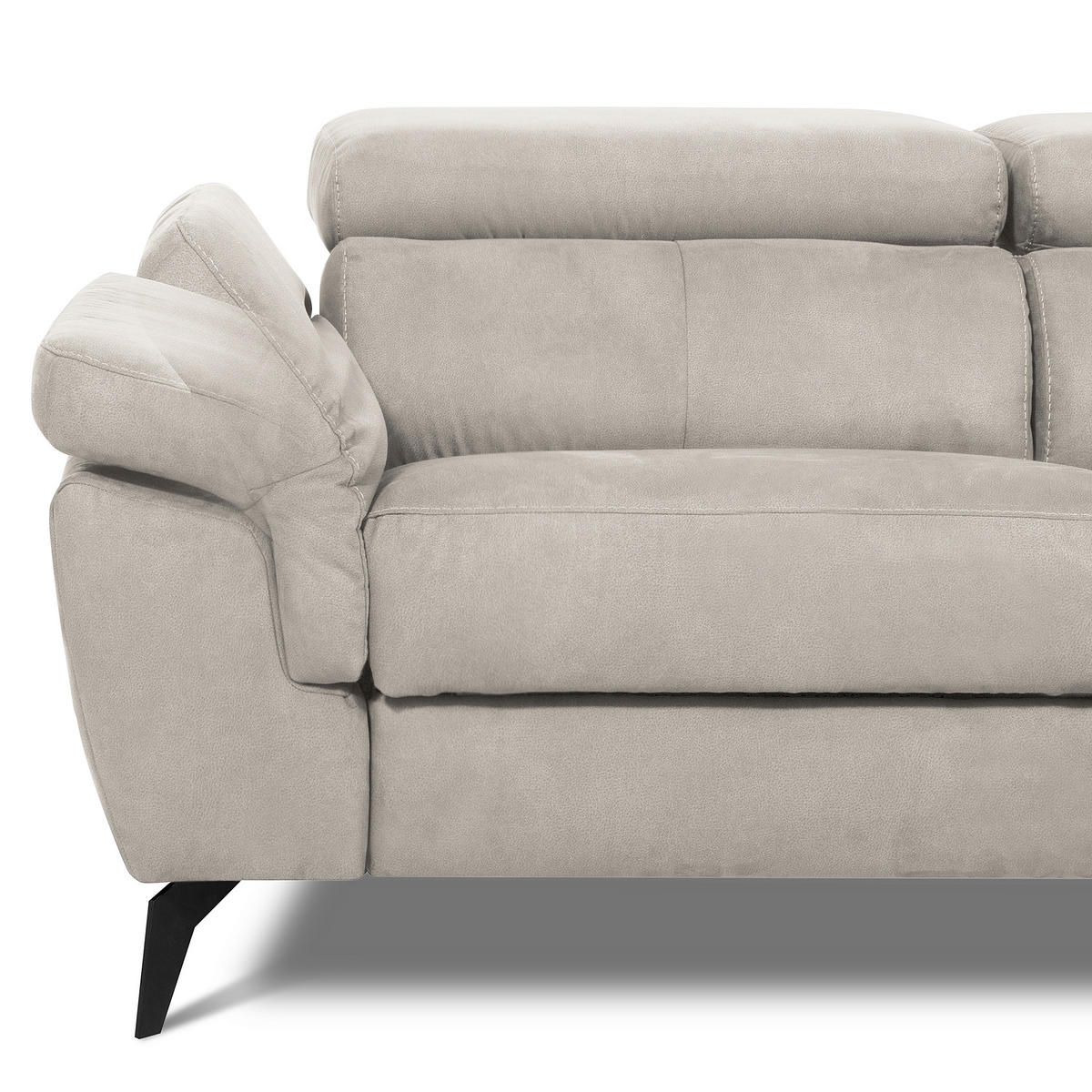 ECKSOFA SONO Hellgrau Lederlook Bettkasten, Armteilverstellung, Kopfteilverstellung  - Hellgrau/Schwarz, Design, Textil/Metall (265/210cm) - Livetastic