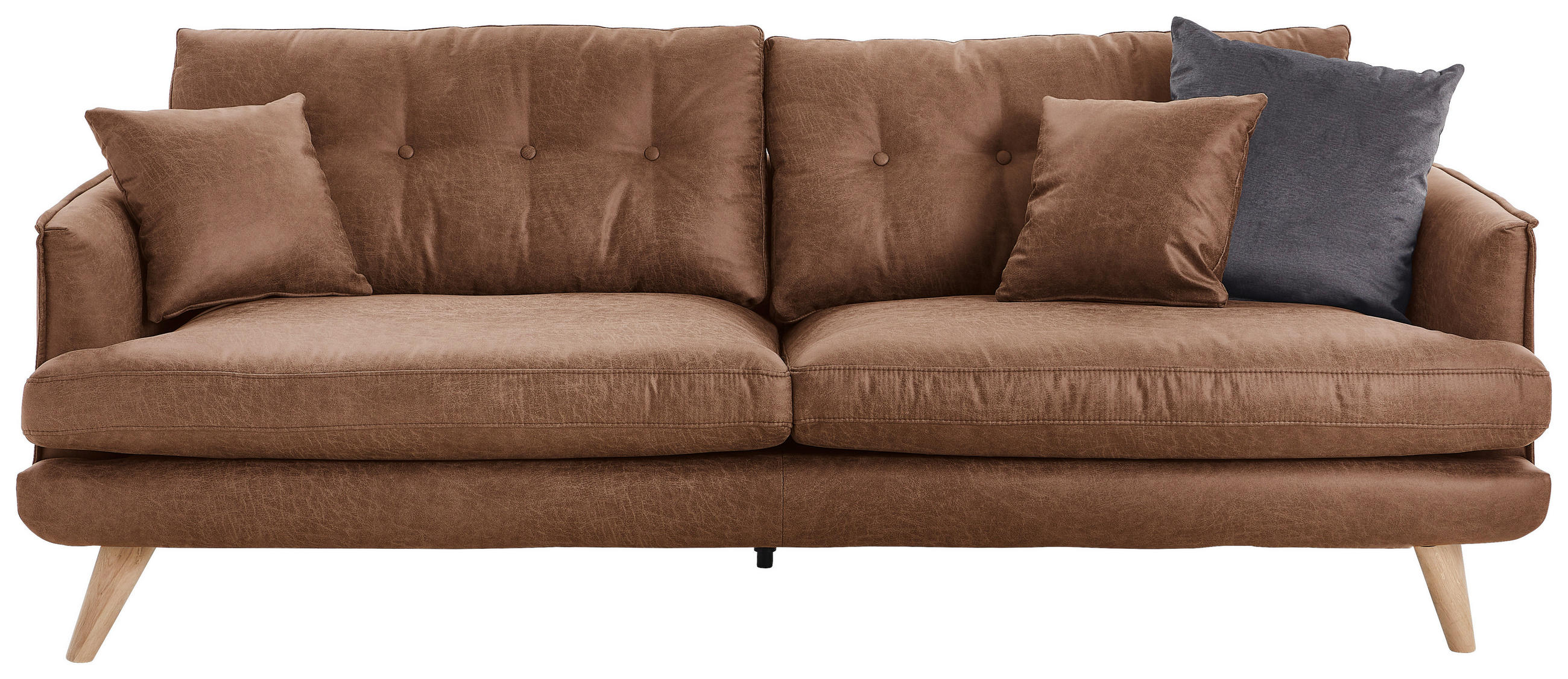 3-SITZER-SOFA Lederlook Braun, Beige - Beige/Naturfarben, Design, Holz/Textil (220/83/92cm) - Lomoco