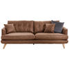 3-SITZER-SOFA Lederlook Braun, Beige  - Beige/Naturfarben, Design, Holz/Textil (220/83/92cm) - Lomoco