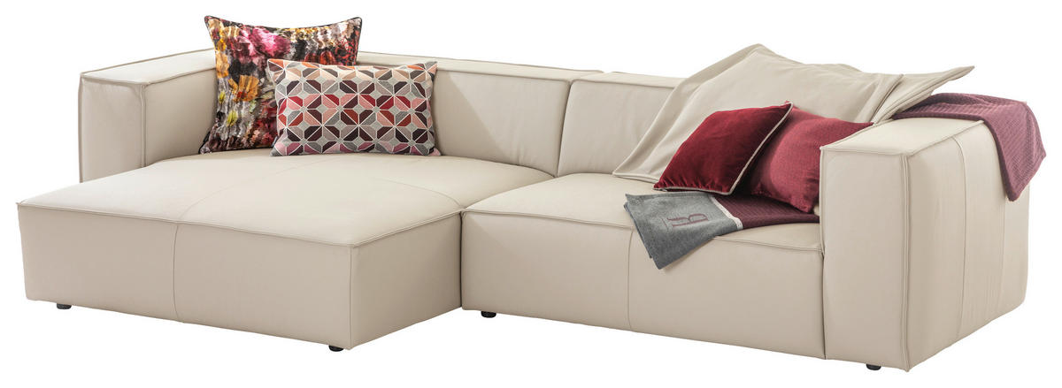 ECKSOFA Echtleder Beige  - Beige/Schwarz, Modern, Leder/Kunststoff (164/300cm) - W.Schillig