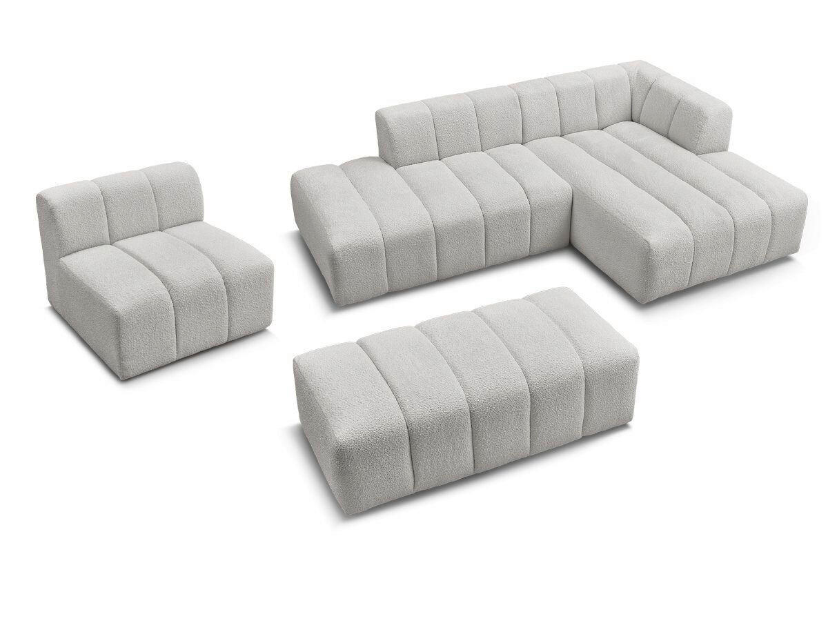 ECKSOFA Ottomane rechts  ANNECY Hellgrau Bouclé  - Hellgrau/Schwarz, MODERN, Kunststoff/Textil (262/170cm)