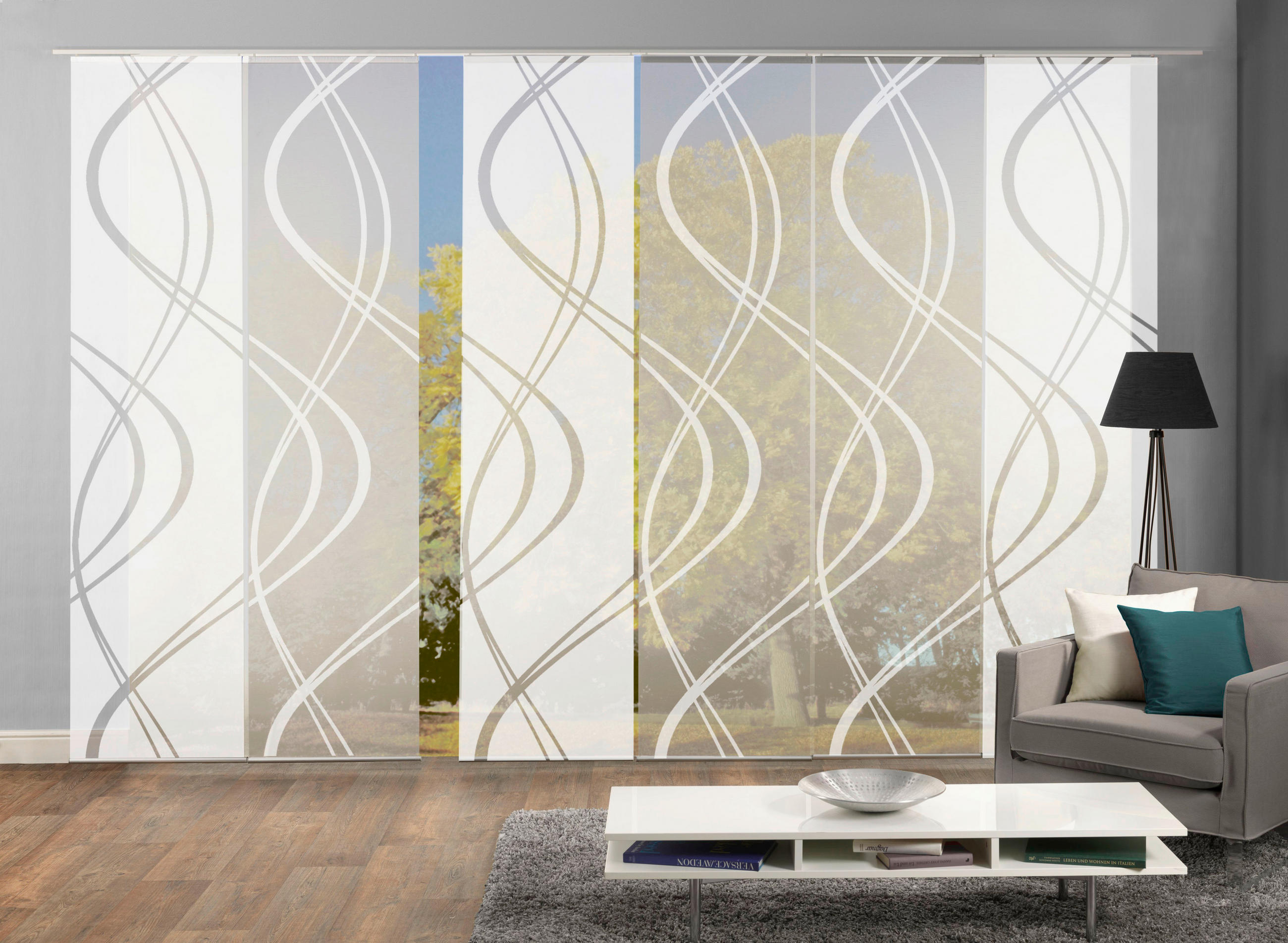 FLÄCHENVORHANG TIBERIO, 6-TLG. in Weiß halbtransparent  - Weiß, MODERN, Textil (60/245cm)