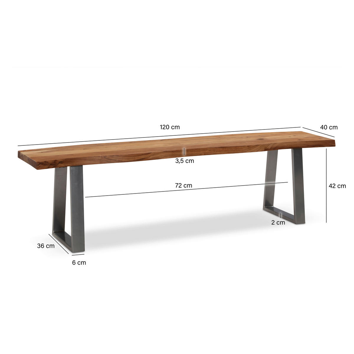 SITZBANK in Holz Akaziefarben  - Chromfarben/Akaziefarben, Modern, Holz/Metall (120/45,5/40cm) - MID.YOU