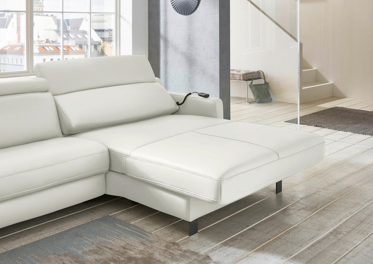 ECKSOFA in Echtleder Creme  - Creme/Schwarz, Design, Leder/Metall (291/176cm) - Valdera
