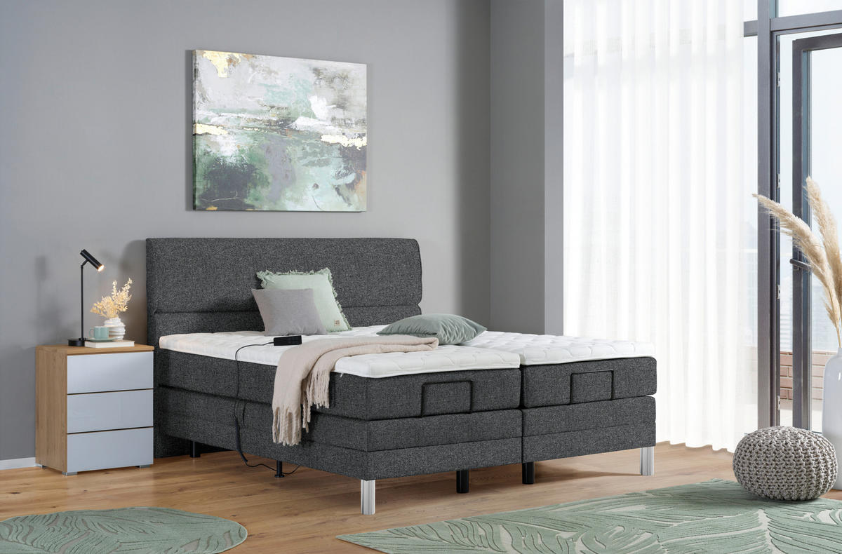 BOXSPRINGBETT 180/200 cm  in Anthrazit  - Chromfarben/Anthrazit, Konventionell, Kunststoff/Textil (180/200cm) - Voleo