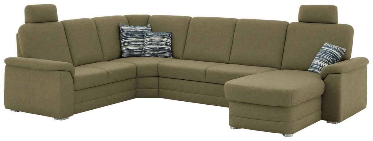WOHNLANDSCHAFT  in Chenille Schilfgrün  - Schilfgrün/Alufarben, KONVENTIONELL, Holz/Textil (235/329/160cm) - Beldomo Comfort