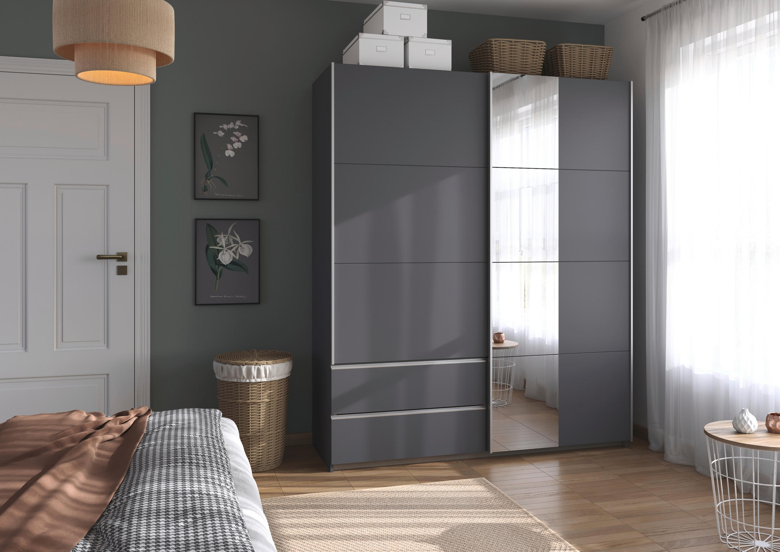 SCHWEBETÜRENSCHRANK 175/210/59 cm 2-türig Grau  - Alufarben/Grau, MODERN, Holzwerkstoff (175/210/59cm) - Rauch Möbel