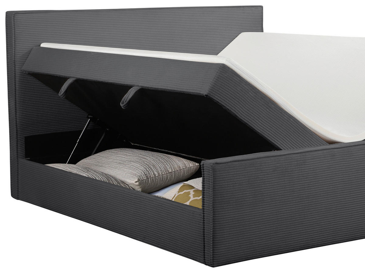 BOXBETT 180/200 cm,  in Anthrazit, gepolstertes Kopfteil, Bettkasten, Topper, Matratzen, H3 + H3 = fest  - Anthrazit/Schwarz, Basics, Kunststoff/Textil (180/200cm) - Chameo