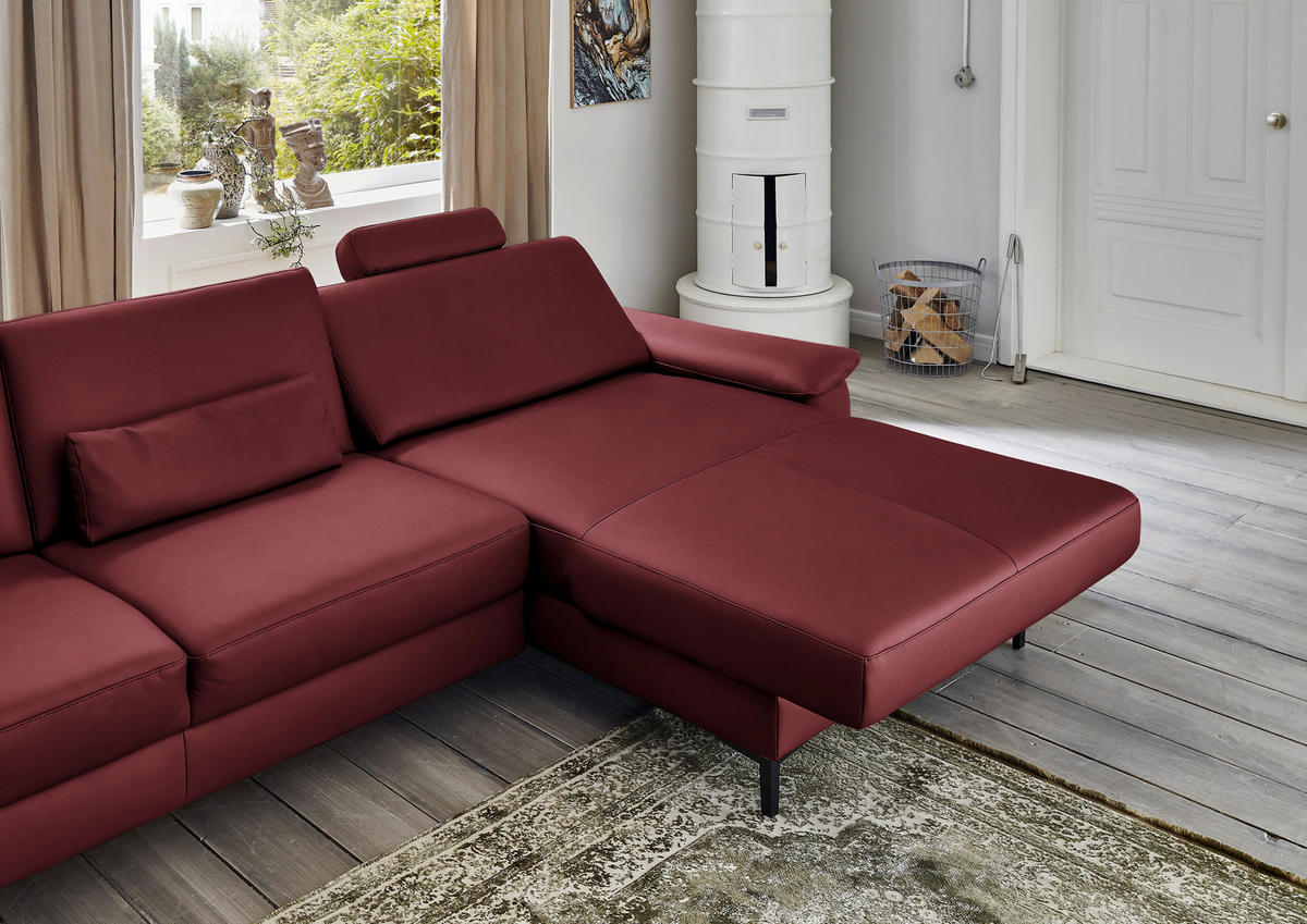 ECKSOFA in Echtleder Rot  334/176 cm  - Rot/Schwarz, Design, Leder/Metall (334/176cm) - Dieter Knoll
