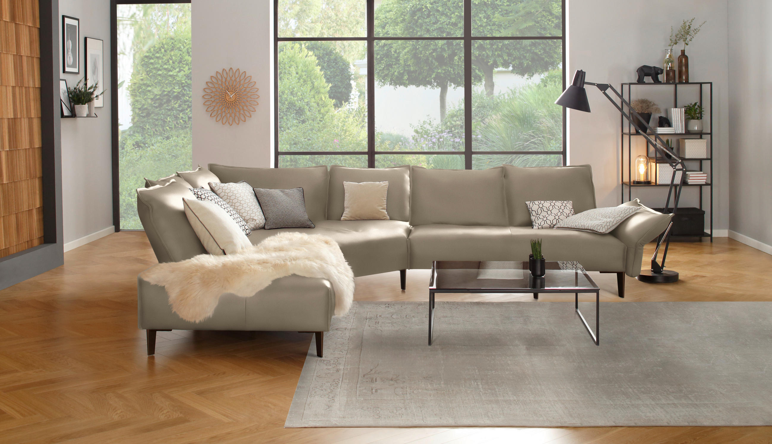 ECKSOFA in Echtleder Graubraun  - Graubraun/Schwarz, Design, Leder/Metall (272/340cm) - W.Schillig