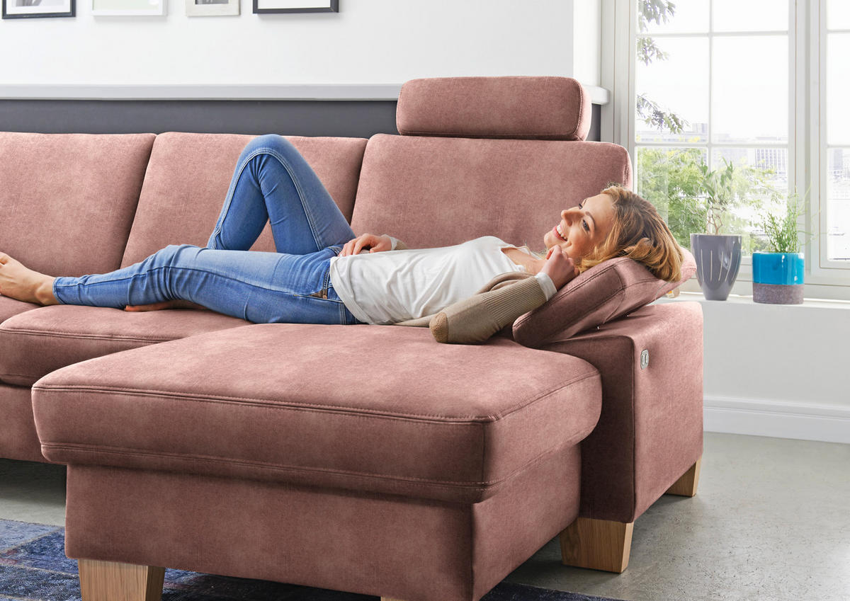 WOHNLANDSCHAFT in Velours Flieder  - Eichefarben/Flieder, Konventionell, Holz/Textil (167/316/235cm) - Beldomo System