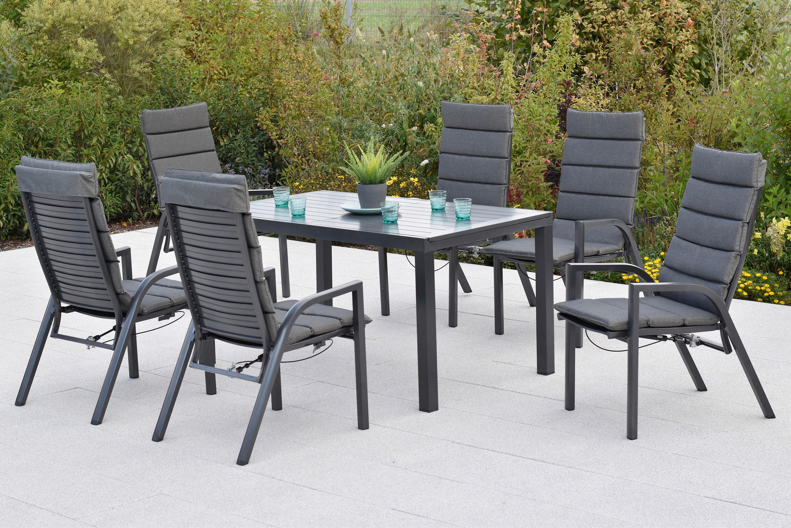 GARTENTISCHGRUPPE Aluminium  - Graphitfarben, KONVENTIONELL, Textil/Metall - Gardenson