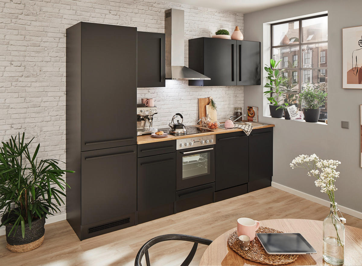 KÜCHENBLOCK 280 cm   in Schwarz  - Eichefarben/Anthrazit, LIFESTYLE, Holzwerkstoff/Kunststoff (280cm) - MID.YOU