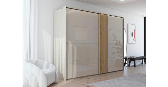 SCHWEBETÜRENSCHRANK 301/223/68 cm 2-türig Eichefarben, Champagner - Champagner/Eichefarben, Design, Glas/Holzwerkstoff (301/223/68cm) - Novel