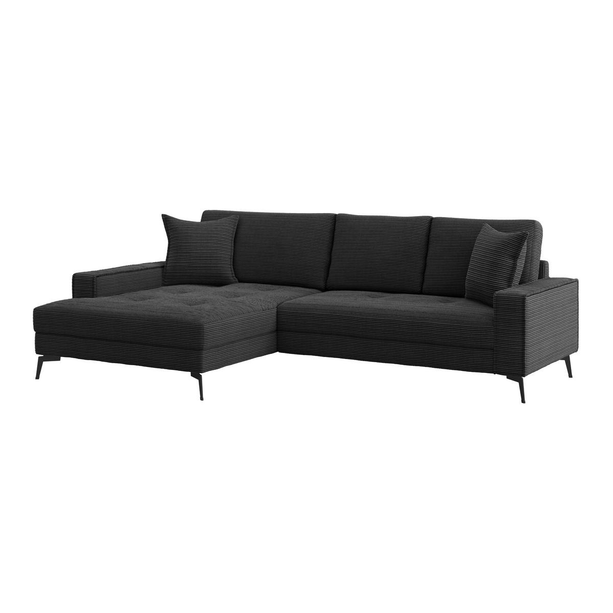 ECKSOFA ZERO Schwarz Cord Zierkissen, Rückenkissen  - Schwarz, Trend, Textil/Metall (173/286cm) - Livetastic