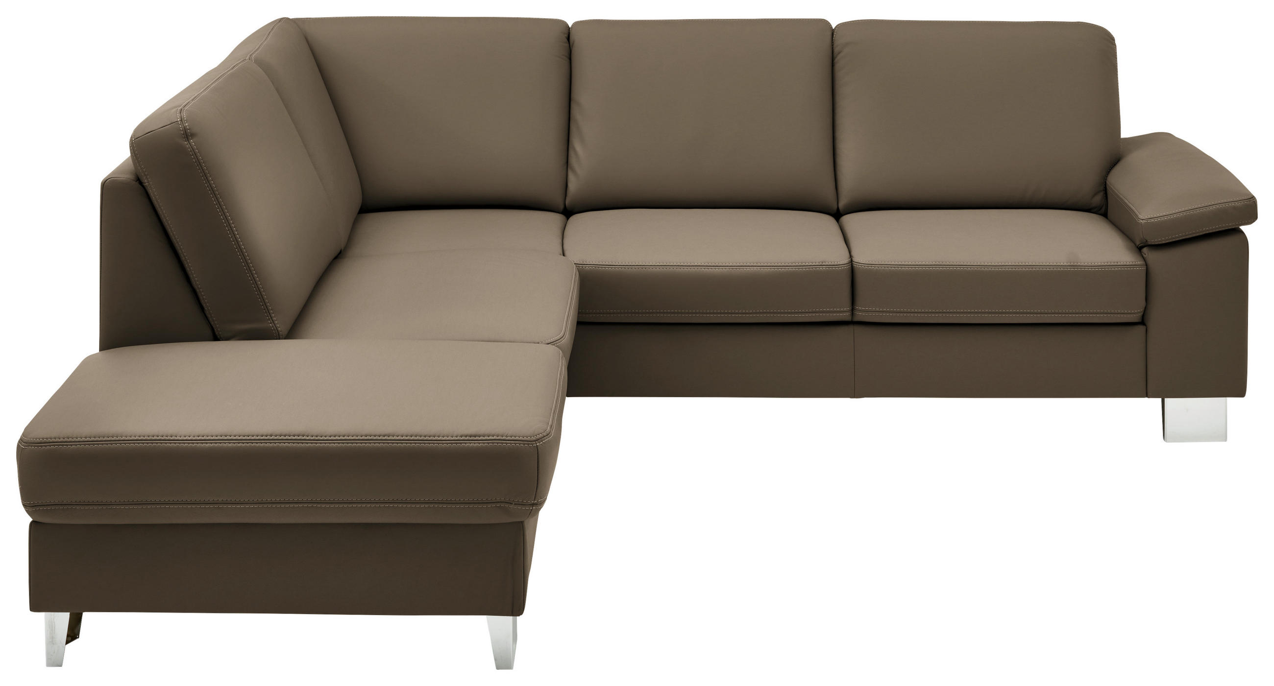 ECKSOFA  in Echtleder Graubraun  235/248 cm  - Graubraun/Alufarben, Design, Leder/Metall (235/248cm) - Beldomo Premium