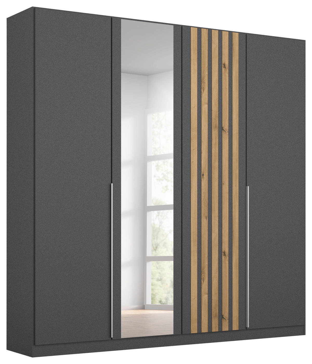 DREHTÜRENSCHRANK in Grau, Eiche Artisan  - Alufarben/Eiche Artisan, Modern, Holzwerkstoff/Metall (181/210/54cm) - Rauch Möbel