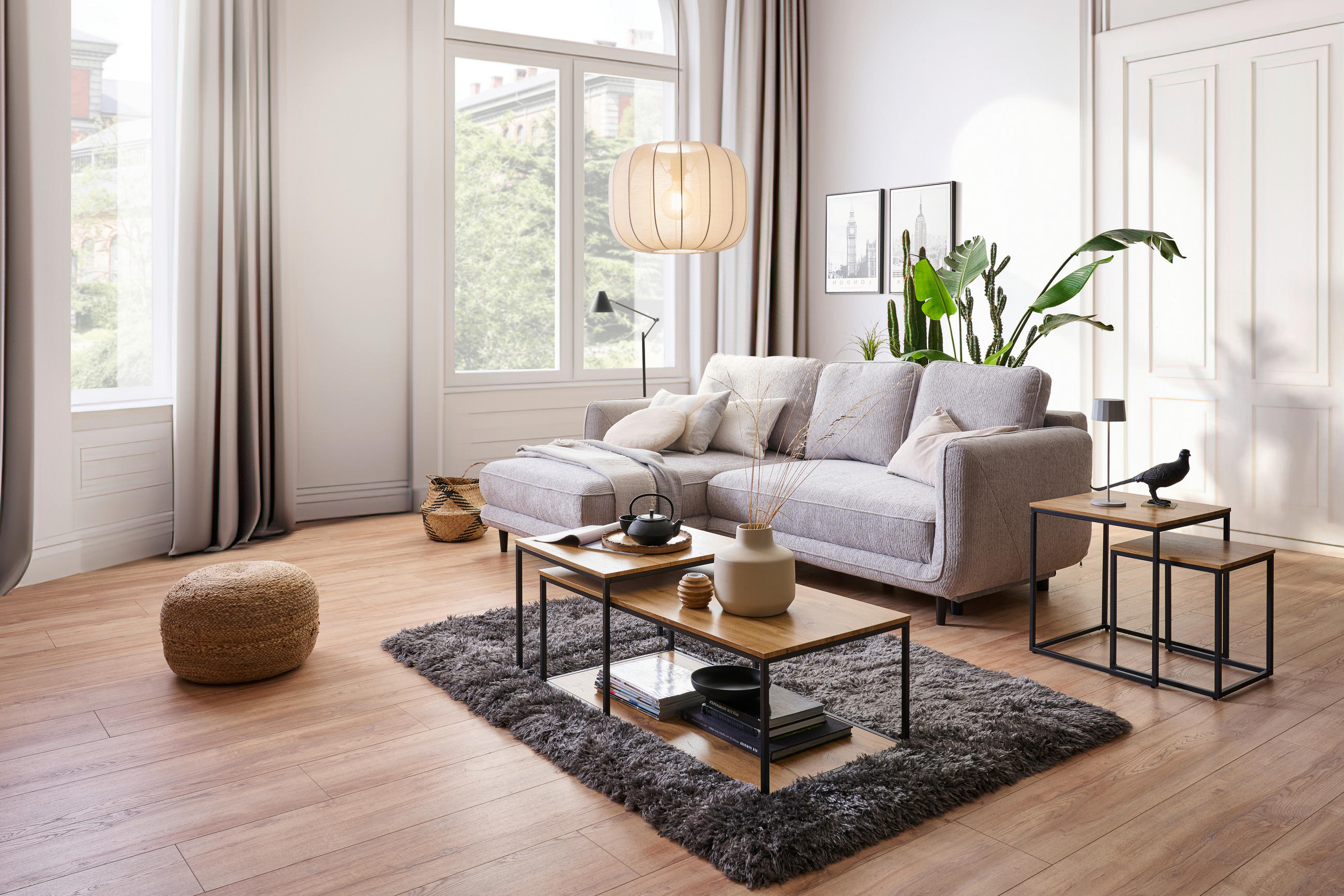 ECKSOFA Hellgrau Struktur  - Hellgrau/Schwarz, KONVENTIONELL, Holz/Textil (170/247cm) - Carryhome