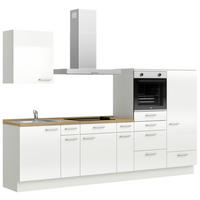 KÜCHENBLOCK Flash 300 cm  in Eichefarben, Weiß Hochglanz  - Edelstahlfarben/Eichefarben, MODERN, Holzwerkstoff/Metall (300cm) - Nobilia