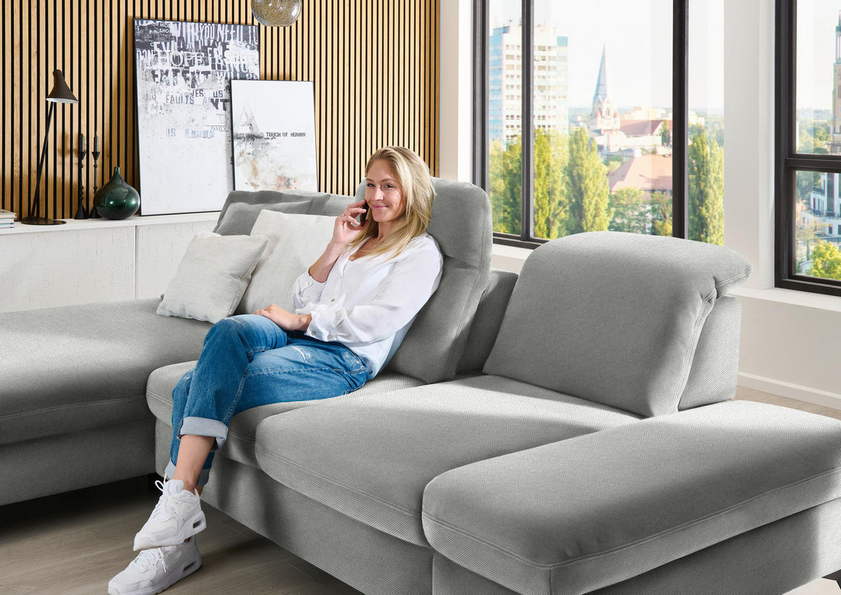 ECKSOFA Chenille Greige  - Greige/Schwarz, Design, Textil/Metall (198/288cm) - Beldomo Style