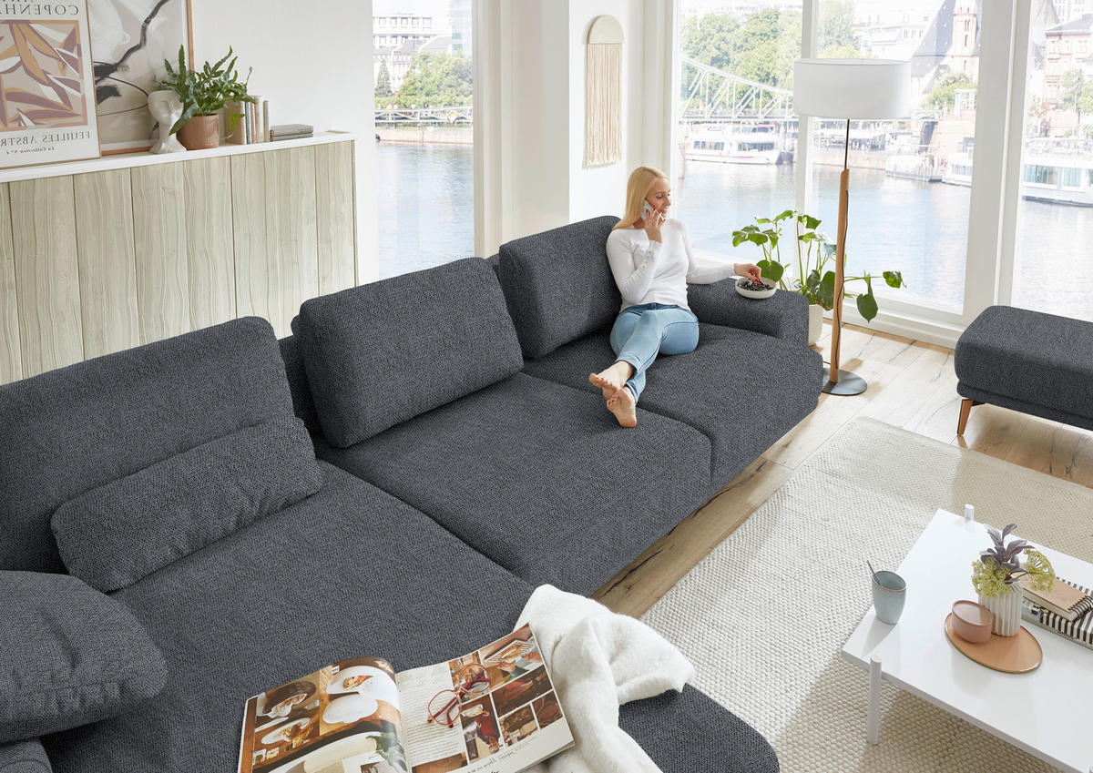 ECKSOFA in Flachgewebe Anthrazit  - Wildeiche/Anthrazit, Design, Holz/Textil (193/334cm) - Niels Andersson
