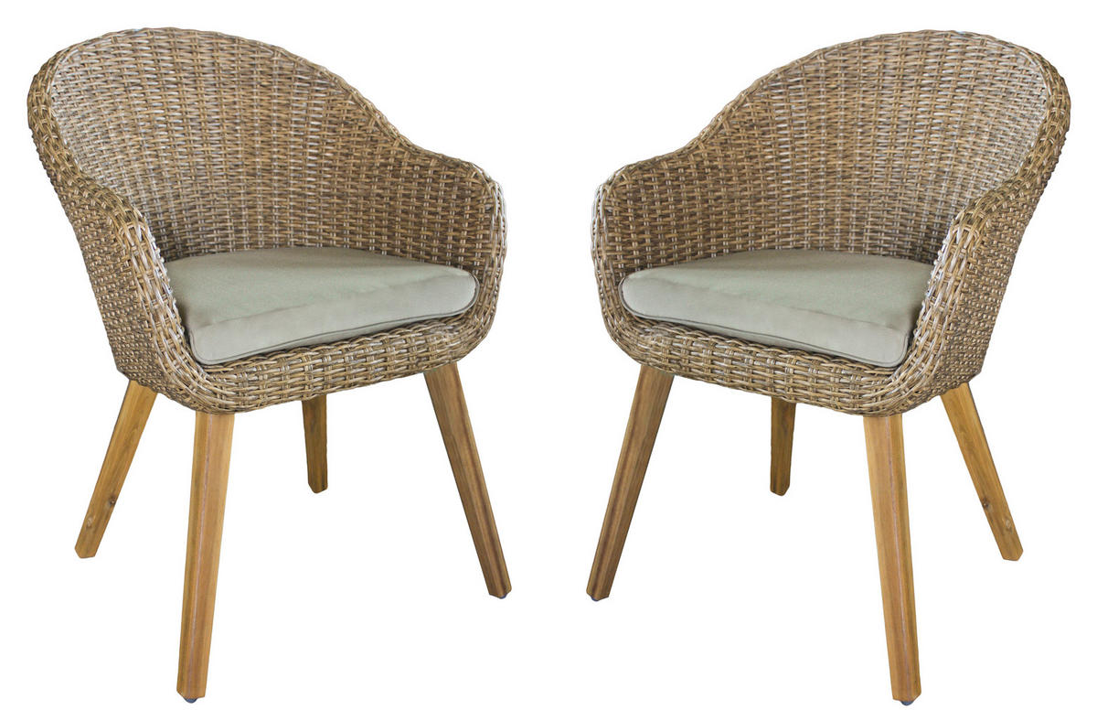 GARTENSTUHL-SET Holz, Metall, Kunststoff, Textil Schwarz, Taupe, Hellbraun  - Taupe/Hellbraun, Basics, Holz/Kunststoff (64/53/76cm) - Gardenson