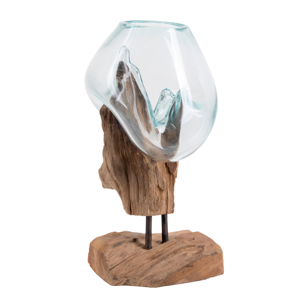 XXXLutz Vase Klar, Teak 18x25x15 cm