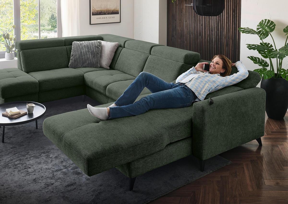 WOHNLANDSCHAFT Beldomo System Dunkelgrün Flachgewebe  - Dunkelgrün/Schwarz, KONVENTIONELL, Textil/Metall (215/333/174cm) - Beldomo System