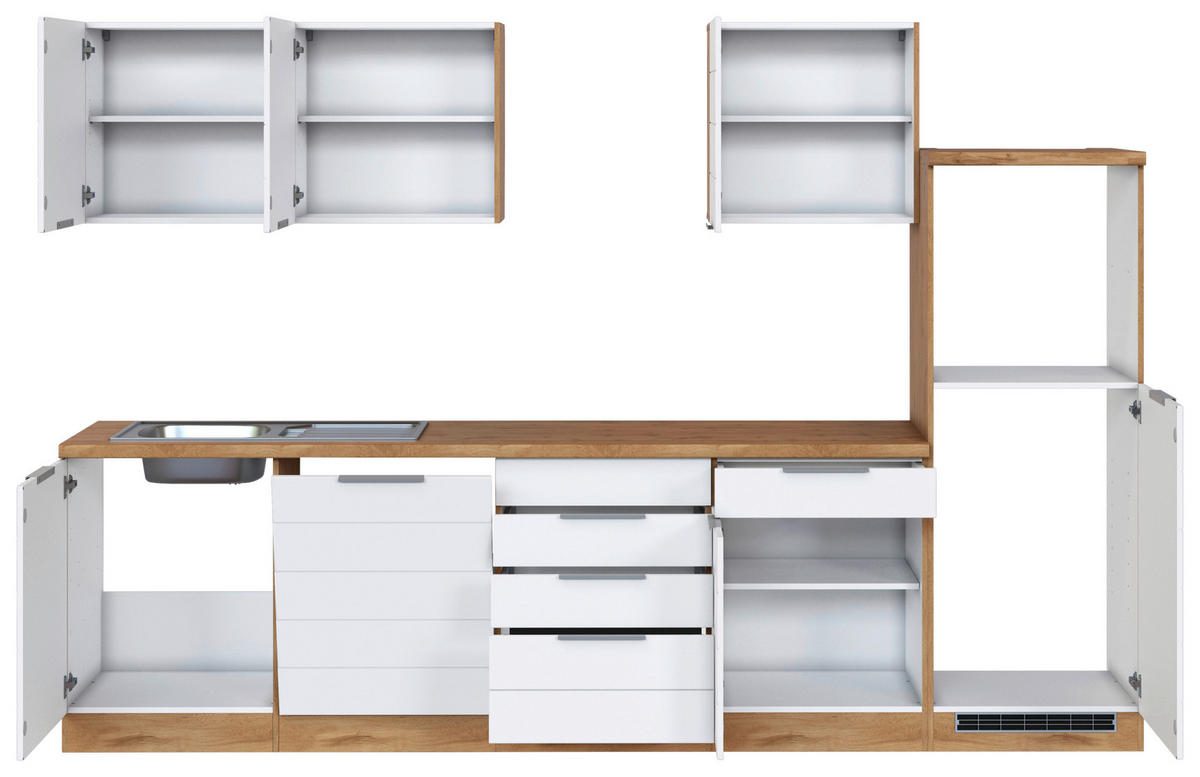 KÜCHENLEERBLOCK 300 cm   in Weiß, Eiche Wotan  - Eiche Wotan/Weiß, Design, Holzwerkstoff/Metall (300cm) - Held