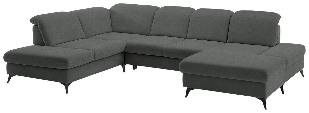 WOHNLANDSCHAFT Chenille Grau  - Schwarz/Grau, Design, Textil/Metall (255/364/198cm) - Beldomo Style