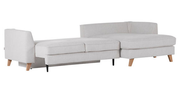 ECKSOFA Weiß Flachgewebe  - Beige/Buchefarben, Design, Holz/Textil (271/165cm) - Carryhome