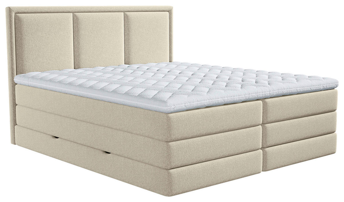 BOXSPRINGBETT 140/200 cm,  in Beige, Bettkasten, Topper, Matratzen, H2 + H3 = mittel + fest, Wendematratze mit unterschiedlichen Härtegraden  - Beige, Design, Holzwerkstoff/Kunststoff (140/200cm) - MID.YOU