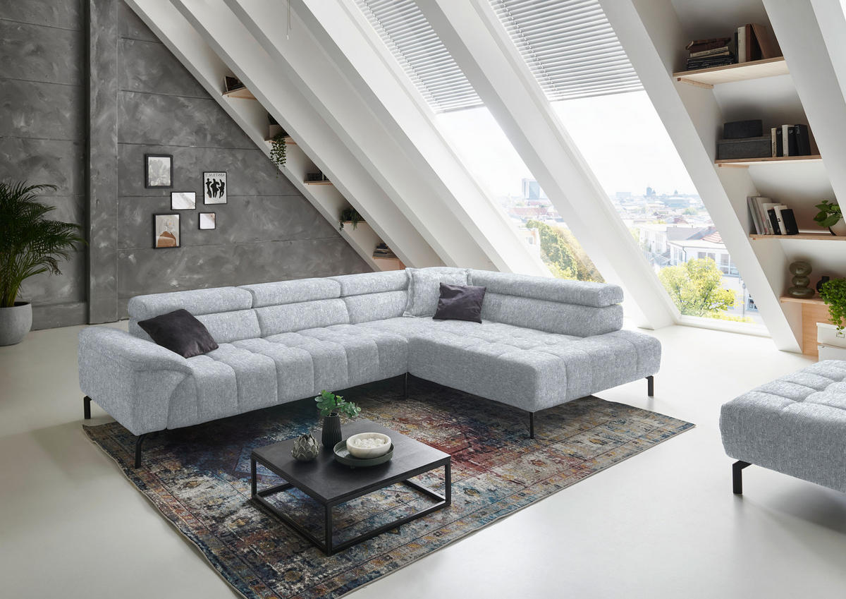 ECKSOFA in Chenille Hellgrau  323/222 cm  - Hellgrau/Schwarz, Design, Textil/Metall (323/222cm) - Beldomo Style